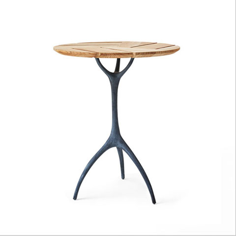 Talon Zinc Round Bistro Table in Teak Slats